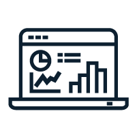 Icon of a laptop with charts and graphs on the display